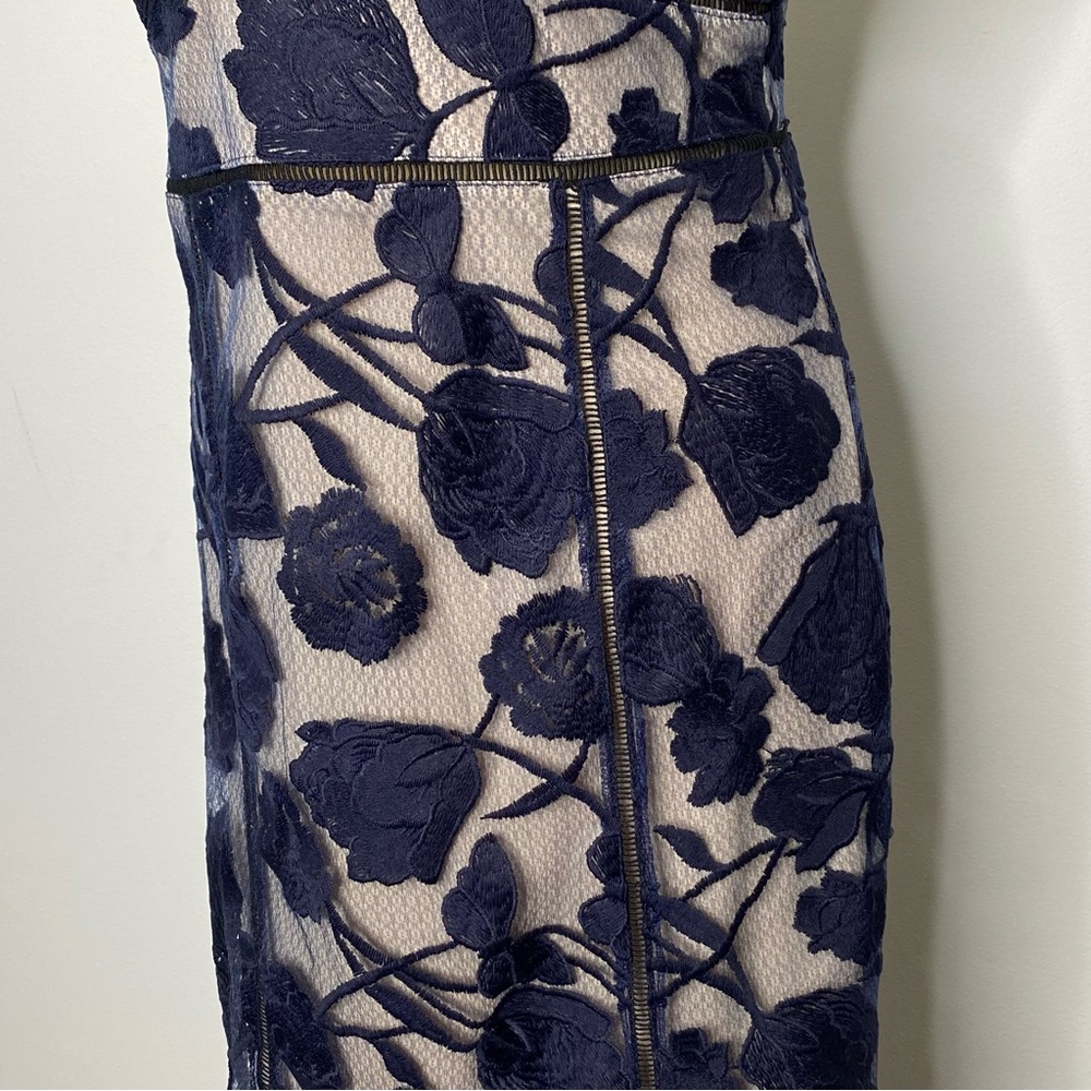 Lulus Alluring Dream Navy Blue Floral Mesh Lace Trumpet Midi Dress - Picture 11 of 15